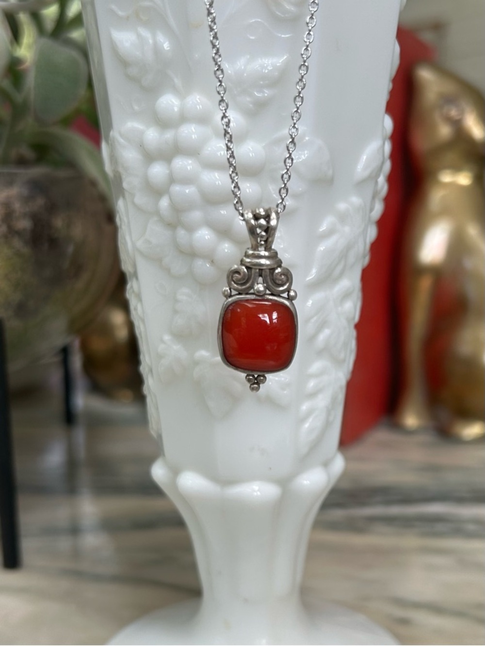 Nepali Carnelian Silver Pendant Necklace